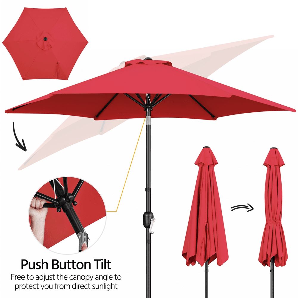 Renwick 9 Ft Outdoor Patio Umbrella with Push Button Tilt and Crank, Red