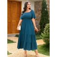 thumbnail image 4 of Women's 2026 Plus Size Summer Dress Short Sleeve Smocked Boho Wedding Guest Beach Vacation Floral Maxi Dresses, 4 of 5