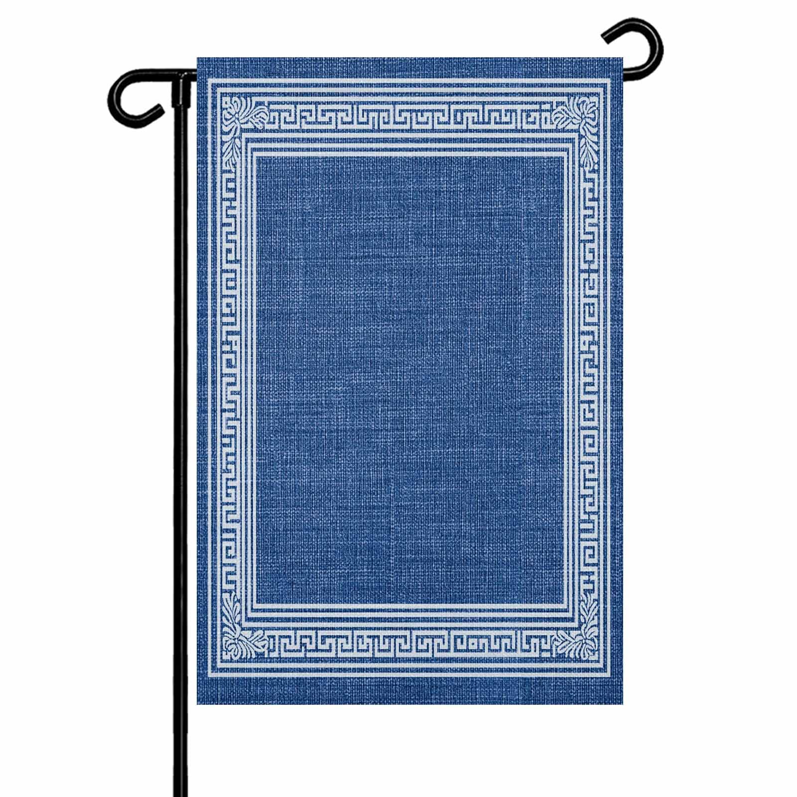 Navy Blue Abstract Art Garden Flag 12x18 Inch Vintage Linen Greek Key Geometric Double Sided Small Decorative Garden Flags for Outside Outdoor Yard Porch Lawn Decoration