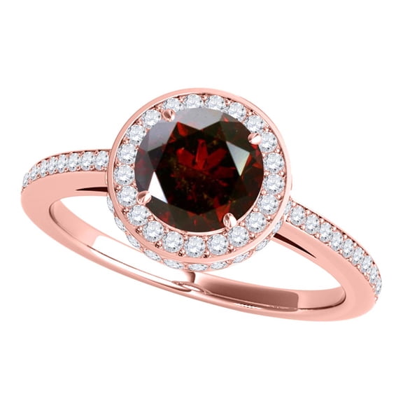 Diamond Halo Engagement Rings For Women 1.50 Carat Natural Red Diamond In Center & Side White Diamond Wedding Anniversary Ring For Women In 18K White Rose Yellow Gold