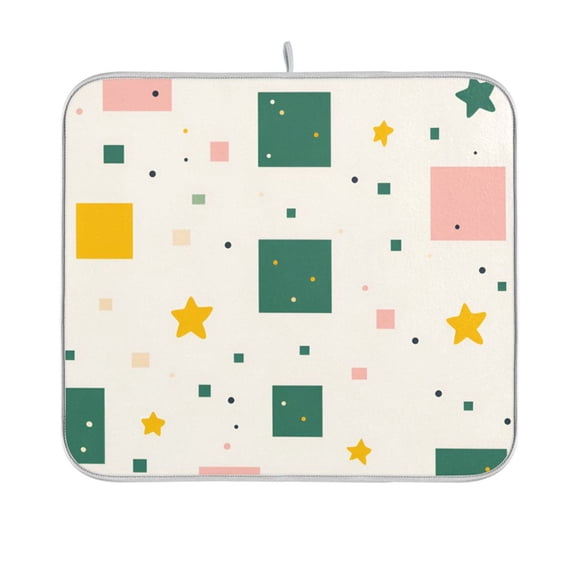 Yayeee Dish Drying Mat for Kitchen Counter 16"x18" Microfiber Absorbent Pad, Green Abstract Pattern