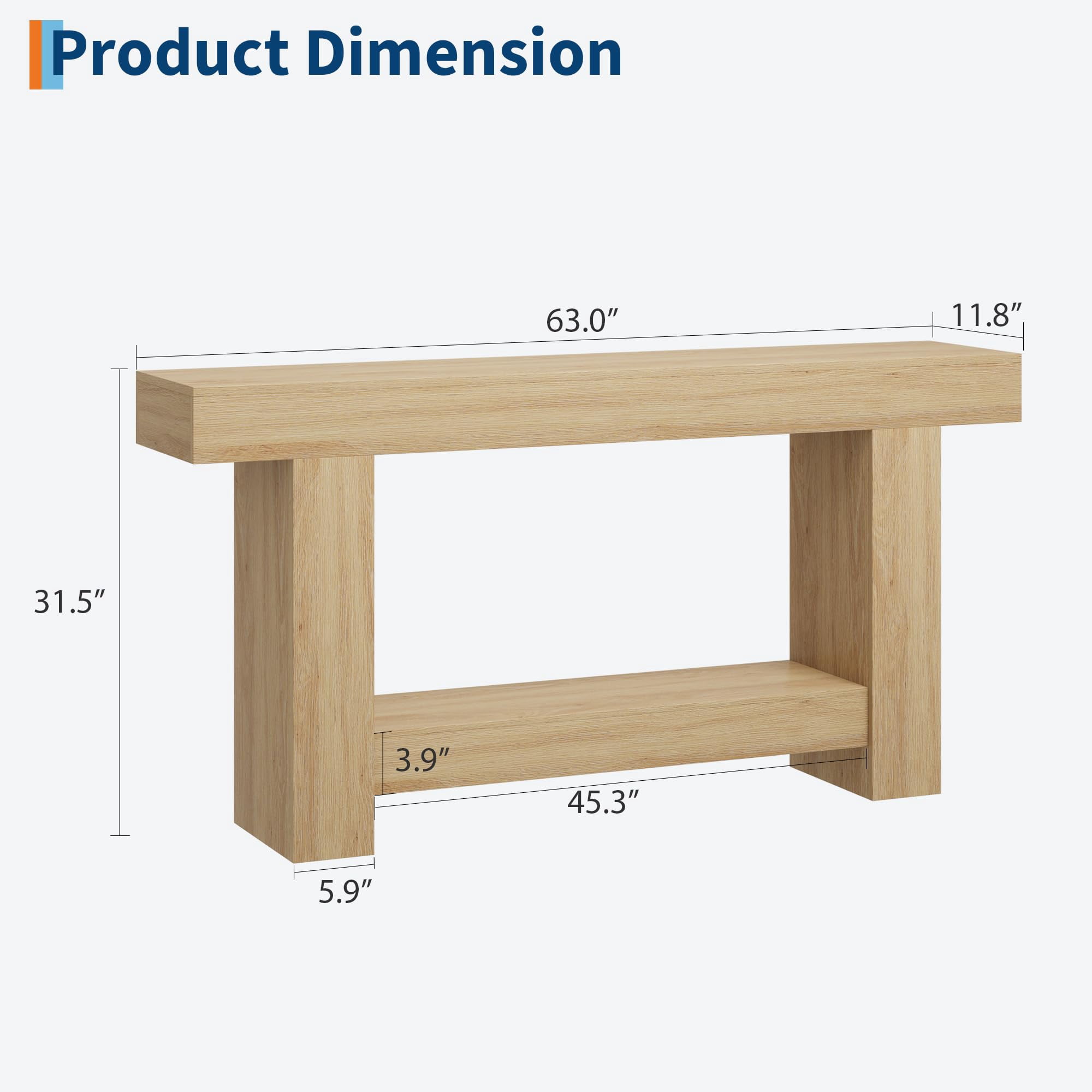 47 Inches/63 Inches Long Console Table for Entryway, 2-Tier Large Sofa Table with Storage, Farmhouse Console Table for Living Room, Wooden Entrance Entry Table for Entryway, Hallway