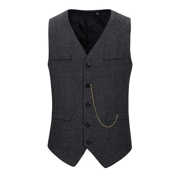 purcolt Men's Herringbone Tweed Wool Suit Vests V-Neck Slim Fit Casual Business Formal Suit Vest Waistcoat for Prom Wedding Groomsmen