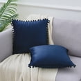 thumbnail image 2 of REGALWOVEN Pack of 2 Velvet Pillow Covers with Pompoms  Decorative Pillow Cases Fringe Cushion Covers Dark Blue 20 x 20 Inch, 2 of 6