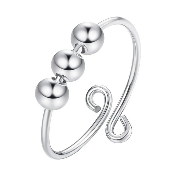 Guodhu Silver Anxiety Fidget Spinner Ring with Beads - Calmi Band for Stress Relief | Adjustable Size Ideal Gift for Men, Women & Teens