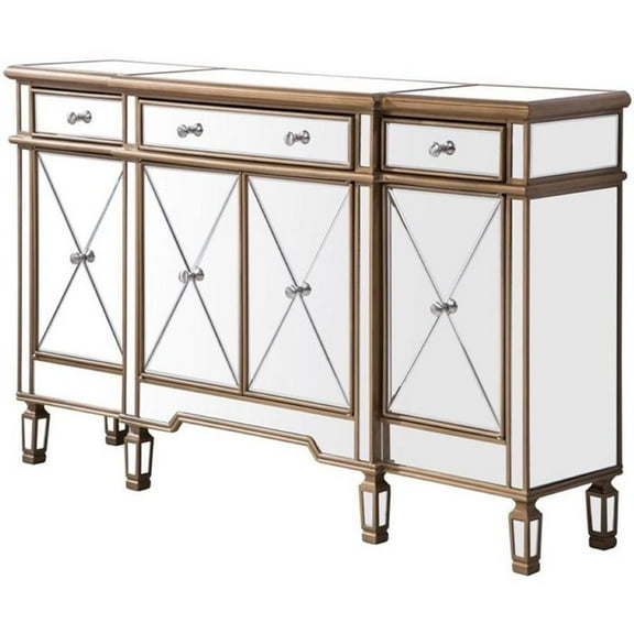 Pemberly Row 4 Door 60" Mirrored Sideboard in Hand Rubbed Antique Gold