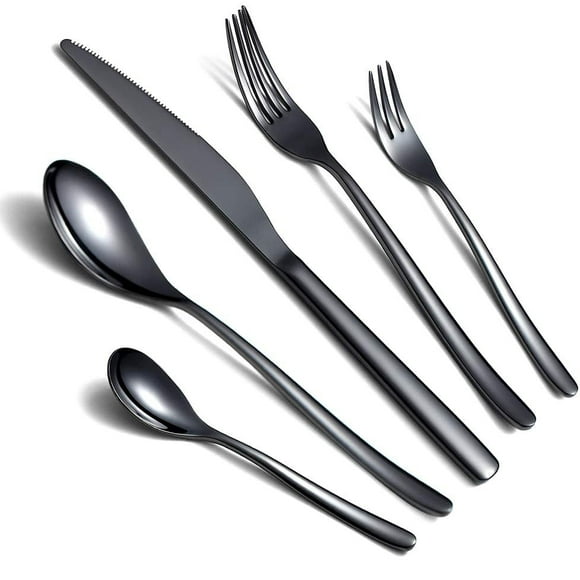 Black Silverware Set,Stainless Steel Cutlery Modern Tableware Set Include Knife/Fork/Spoon, Mirror Polished Tableware Set for Home, Restaurant & Party