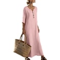 thumbnail image 7 of Vivianyo HD Women's Henley V Neck Caftan Maxi Dresses, 3/4 Sleeve Loose Casual Solid Long Dresses for Women, Women's Pink, Sizes S-2XL, 7 of 7