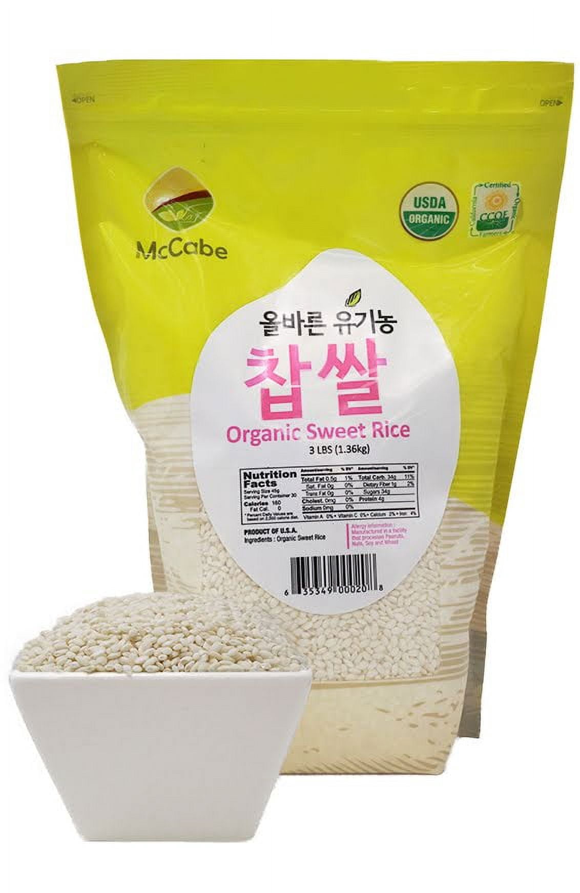 McCabe Organic Sweet Rice - Glutinous Sticky Rice | Gluten Free & GMO Free Organic Rice Rich in Fibers and Minerals | USDA and CCOF Certified Organic | 3 Lbs
