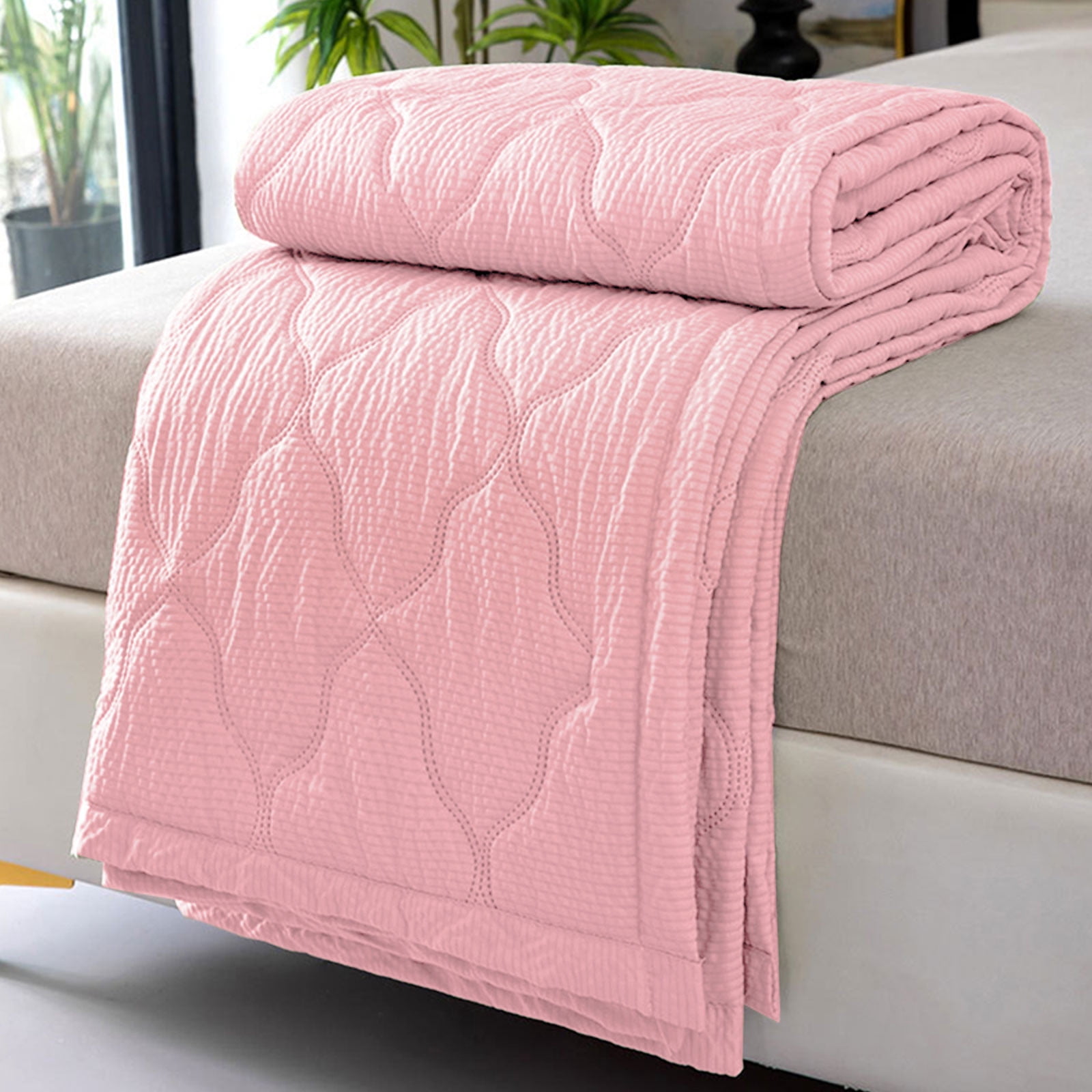 sruoe Queen Size Summer Quilt, 78.74"x90.55" Washed Cotton Cooling Quilt, Green Bubble Texture Lightweight Air Conditioning Blanket, Breathable Machine Washable All Season Bedspread