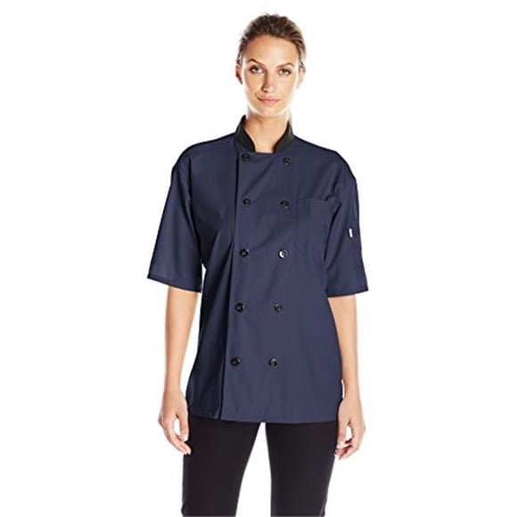 Vtex 0494-1606 Fils Peu Communs Manteau de Chef Havane pour Femmes SS Maille Bordure Noire, Marine - 2TG