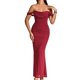 thumbnail image 2 of Vestido Maxi con Hombros Descubiertos, Corsé Fruncido, Ajustado, Vestidos Formales para Invitadas de Boda para Mujeres Vino Tinto S, 2 of 8