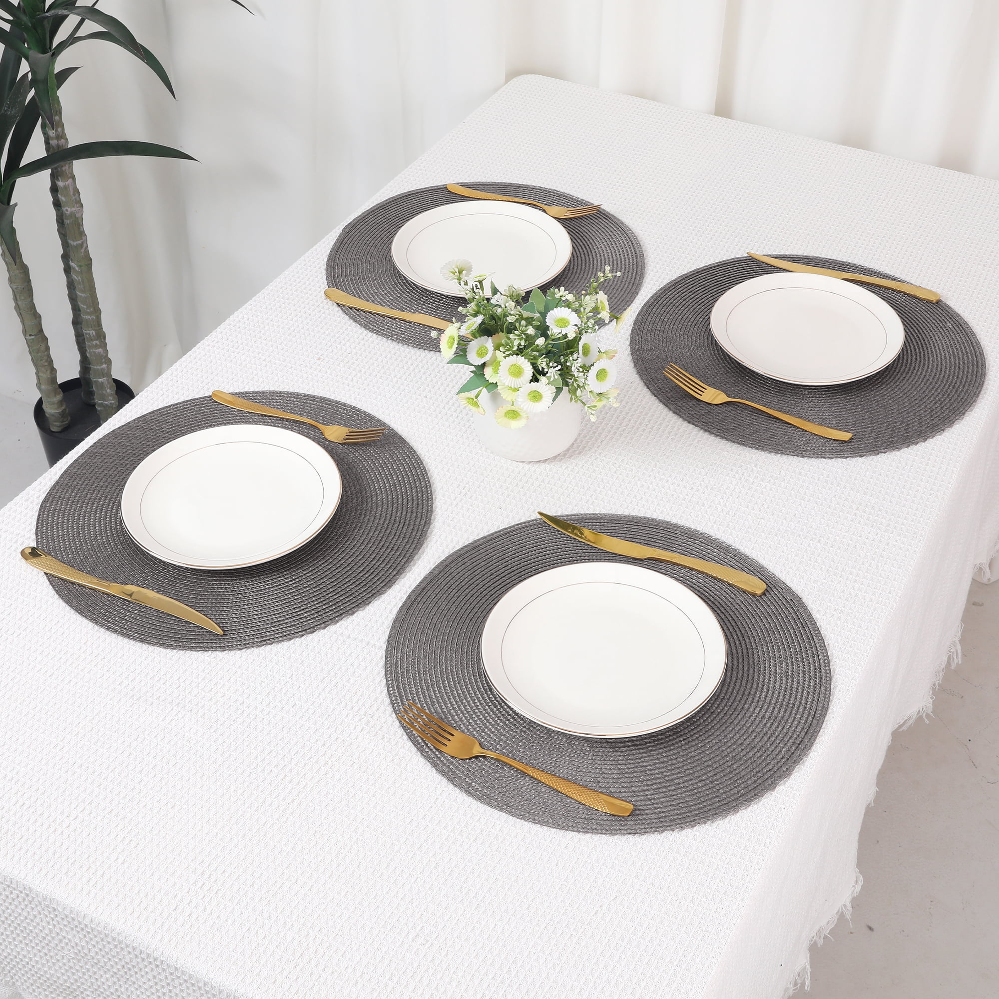 Unique Bargains Rustic Placemats Set of 6 Woven Placemats Dark Gray