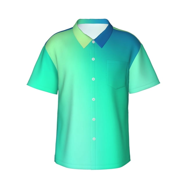 Balery blue green colors Camisas hawaianas de manga corta para hombre, camisas playeras de corte holgado, camisas de vacaciones con botones,Small