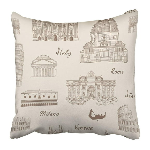BOSDECO Rome Travel Tiled Italy Famous Landmark Italian City Architecture Sketch Building Pillowcase Pillow Cover 16x16 inch