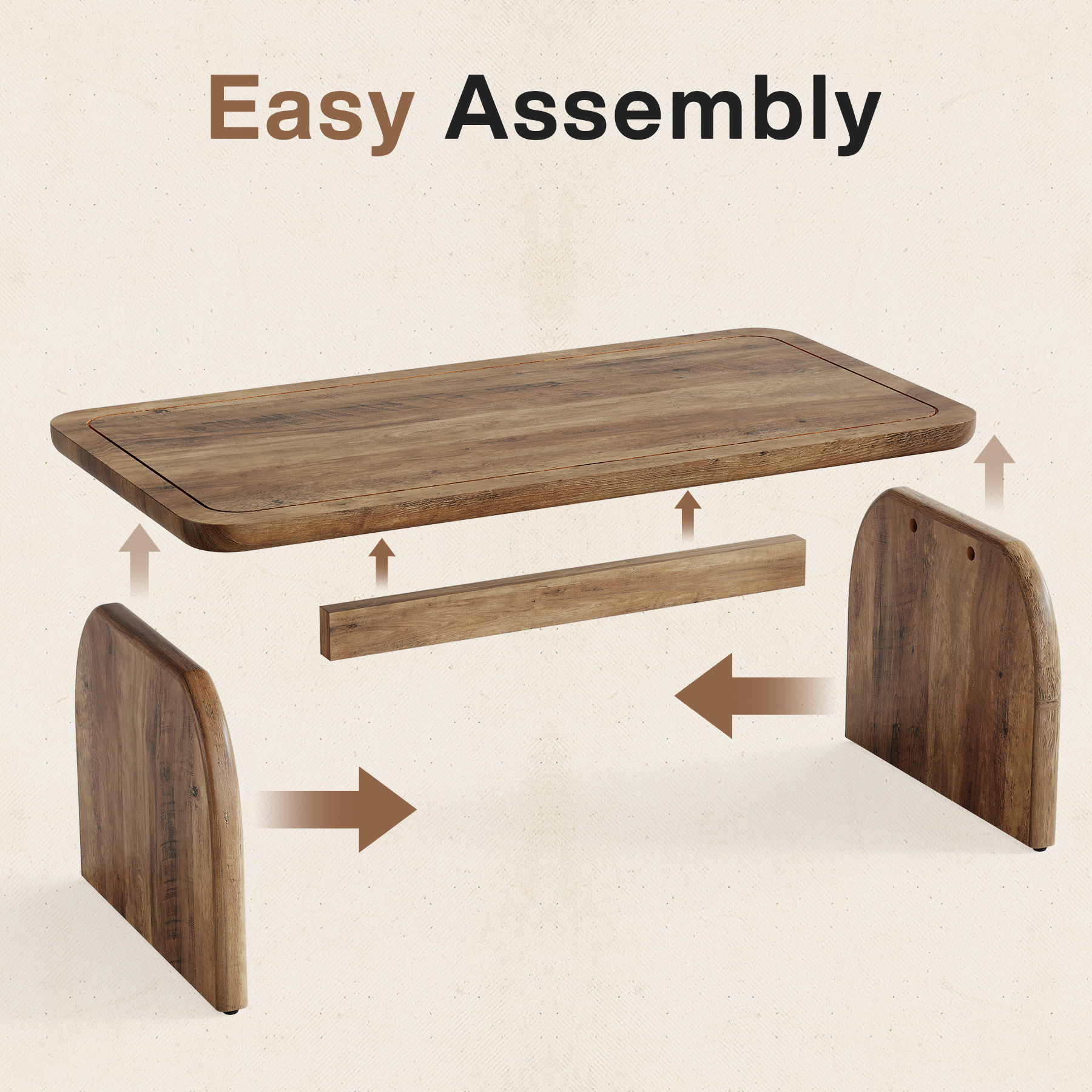 Finmind Rectangle Coffee Table, 47-Inch Wood Living Room Table, Easy Assembly