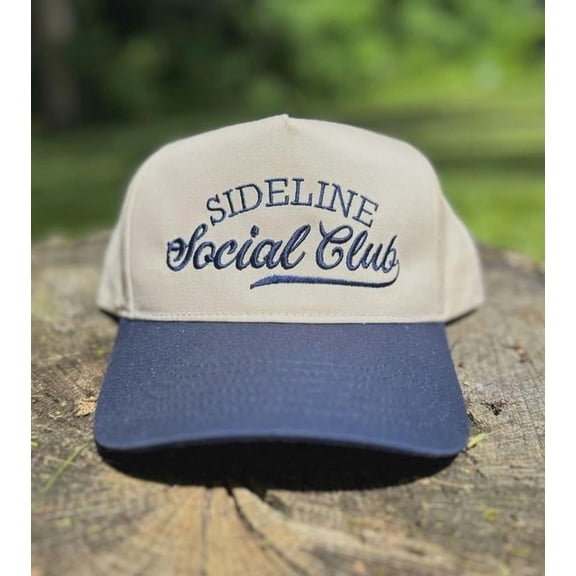 Sideline Social Club Hat, Vintage Style Embroidered Trucker Cap with Two-Tone Design, Adjustable Snapback for Casual Wear, Sports Fans, and Outdoor Activities