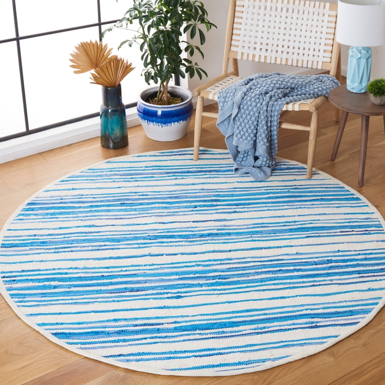 SAFAVIEH Rag Rug Area Rug 6x9 Feet - Blue & Multi Boho Stripe, Handmade Cotton, High Traffic Living Room Bedroom