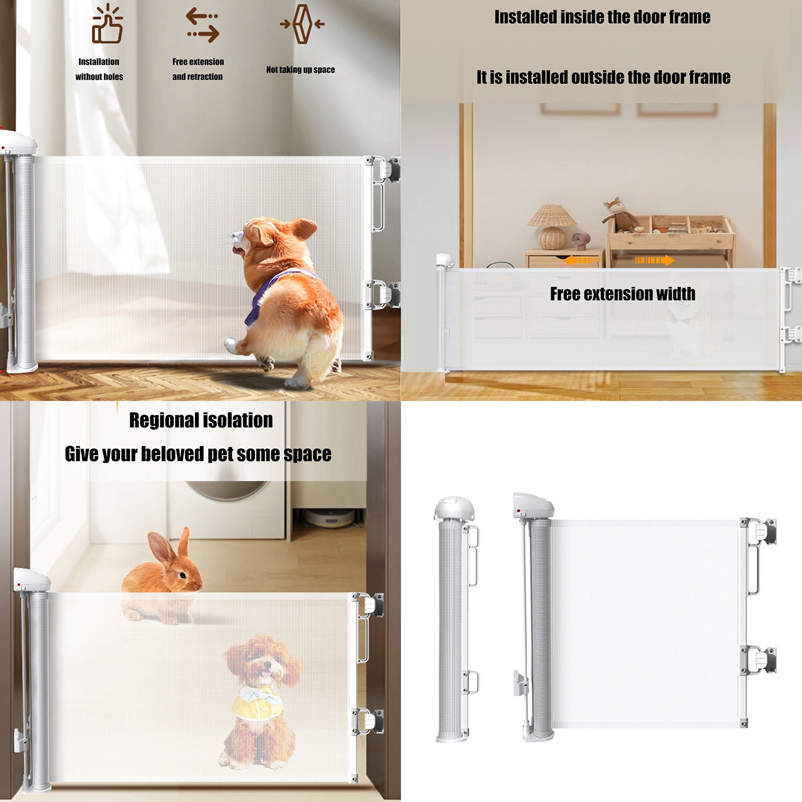 Retractable Meshes Baby Gates Adjustable Baby Staircases Guard Child Safety Gates Household Dog Barrier Easy to Install