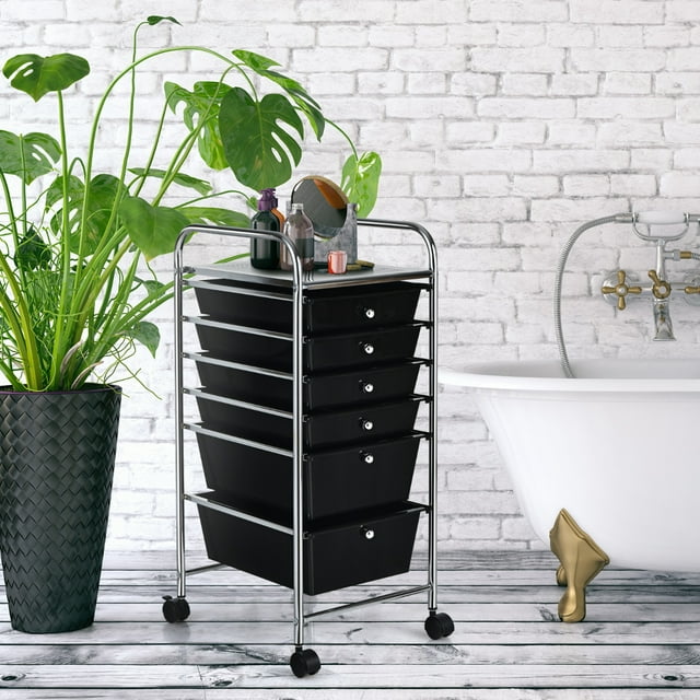 Costway Carrito con Ruedas Baño Carro Auxiliar Almacenamiento con 6 Cajones Apilables Extraíbles para Cocina Oficina 34 x 43,5 x 76 cm