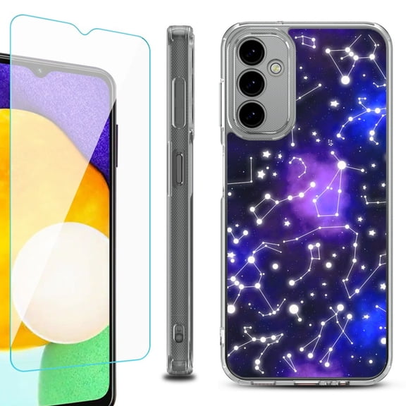 Shockproof Bumper Phone Case for Samsung Galaxy A14 5G, with Tempered Glass Screen Protector, by OneToughShield ® - Constellations
