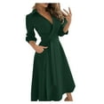 thumbnail image 2 of ZHOGXU Women's Dress Long Sleeve V Neck Solid Color Lace Up Fashion Comfortable Slim Fit Dresses With Pockets For Casual Daily Wear,Green,Xl, 2 of 8