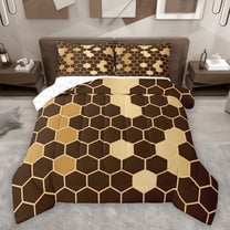 Homewish Fashion Abstract Bedding Comforter Set for Teen, Modern Honeycomb Twin Comforter Sets, Brown Gold Checkered Reversible Bedding Set, Breathable Home Decor, 2pcs