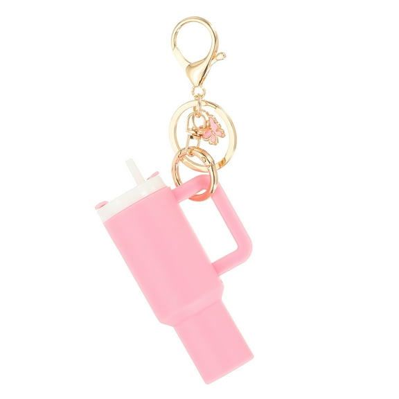 Uxcell Mini Cup Keychain, 1Pcs Mini Tumbler Keychain Lip Balm Holder Cute Cup Charm for Women Handbags Backpack, Pink Butterfly