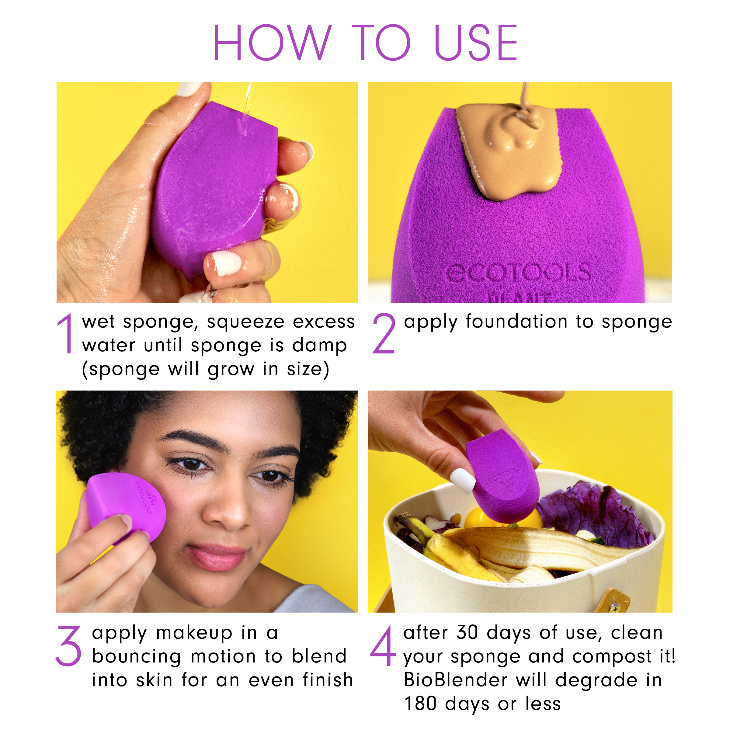 EcoTools Bioblender Makeup Sponge Duo, for Liquid and Cream Foundation, Purple, 2 Count - image 8 of 18