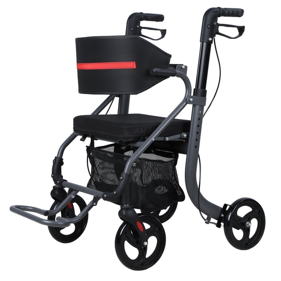 Wliqien Walkers for Seniors, 8" Big Rubber Wheels All Road Rollator Walker with Seat, Foldable Height Adjustable Rolling Walker, Lightweight Aluminum Alloy Adult Walking Aid