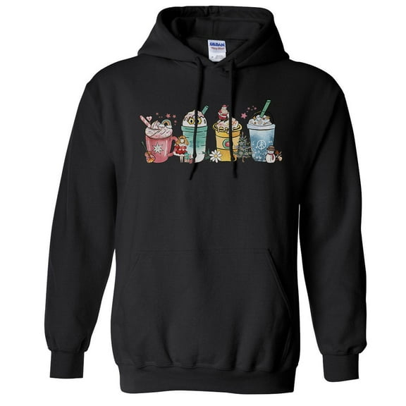 Holiday Drinks Christmas Hoodie Sweatshirt Unisex Large Black