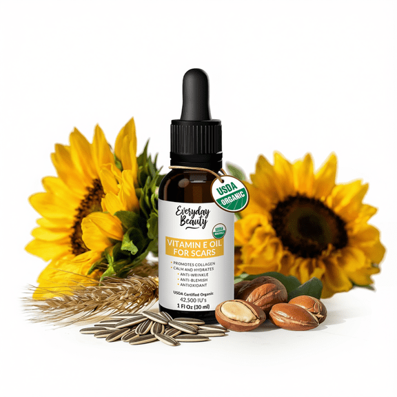 Organic Vitamin E Oil for Scars by Everyday Beauty -100% All Natural USDA Certified Organic 1oz