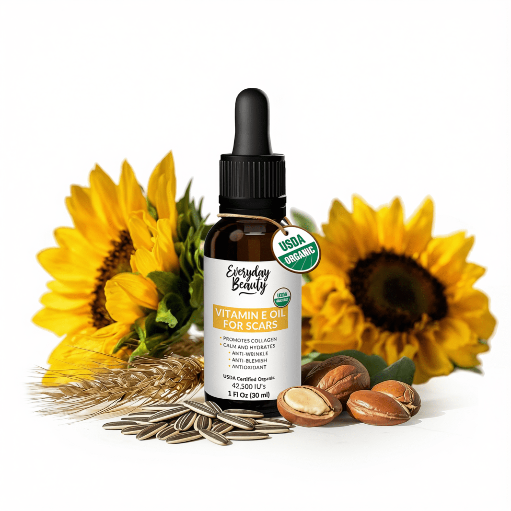 Organic Vitamin E Oil for Scars by Everyday Beauty -100% All Natural USDA Certified Organic 1oz