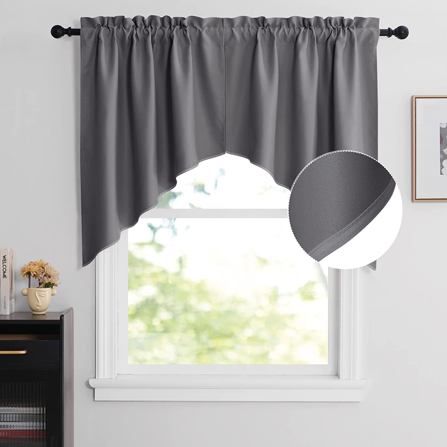 NICETOWN Scalloped Window Valances for Kitchen 4 Panels of Home Decoration Thermal Insulated 52-inch by 18-inch Rod Pocket Blackout Valance Window Treatment/Curtains/Drapes/Draperies in Grey 