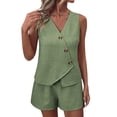 thumbnail image 2 of Snorda Womens Shorts Set 2 Piece Sleeveless V-Neck Asymmetrical Buttons Vestss Top and Elastic Waist Shorts Ladies Casual Summer Outfit for Daily Outing, 2 of 9