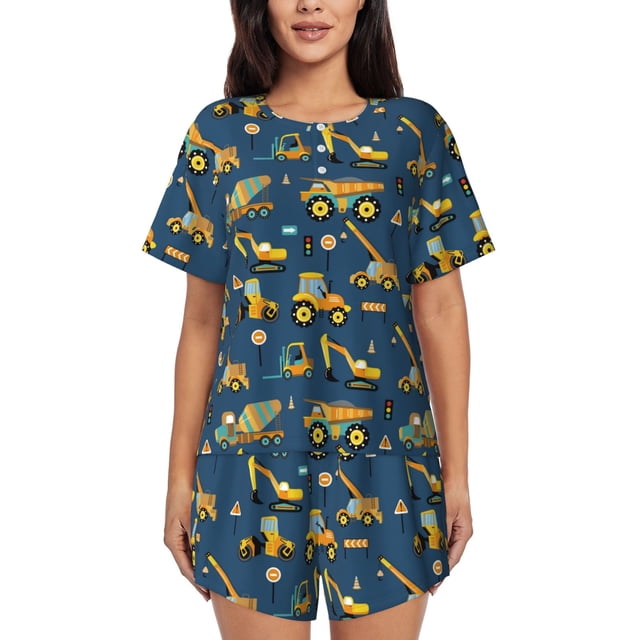 Fotbe Modern Excavator Conjunto de Pijama Estampado para Mujer, 2 Piezas, Ropa de Dormir con Camiseta de Manga Corta y Shorts Suaves-Small