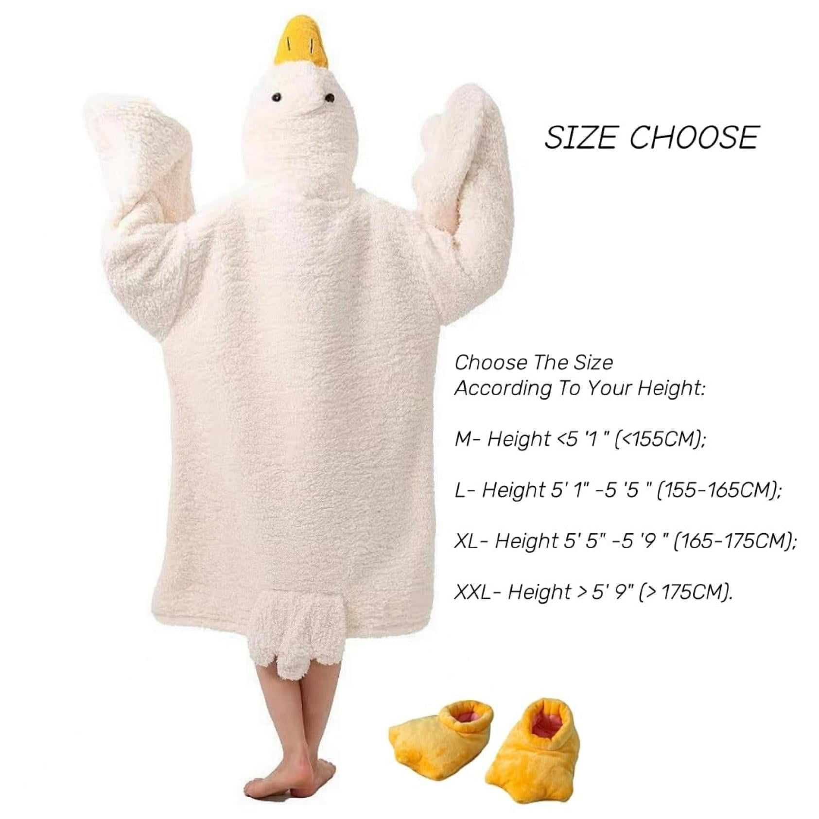 Wearable Fleece Blanket Hoodie Onesie - Oversized with Sleeves & Feet Slippers, Winter Goose Design, Funny Couples Sleep Robe