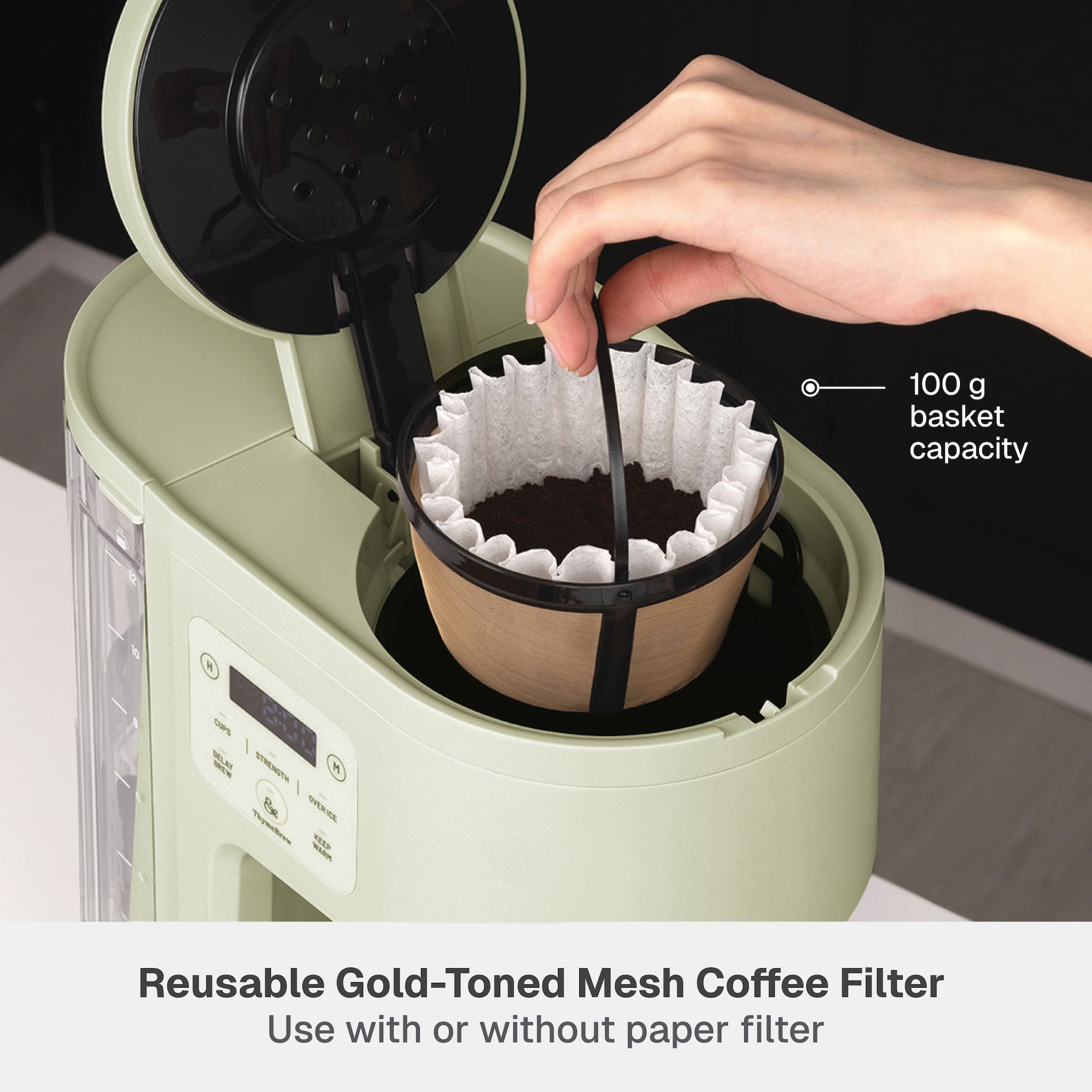 Thyme & Table 12-Cup Programmable Drip Coffee Maker with 60oz Water Reservoir, 4 Brew Modes, and Warming Plate, Eucalyptus Green