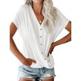 thumbnail image 4 of Women Solid Color V Neck Batwing Sleeve Cross Drape Front Buttons T-Shirt, 4 of 5