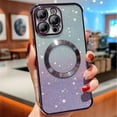 thumbnail image 2 of Magnetic Case for iPhone 14 Pro 6.1 inch with Gradient Glitter,[Compatible with MagSafe]Luxury Plating Cute Clear Bling Sparke Case for Women Girls,Shockproof TPU Camera Protector Cover-Purple, 2 of 7