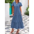 thumbnail image 4 of Vestido de verano KIRUNDO 2025 con cuello en V plisado azul XXL, 4 of 9