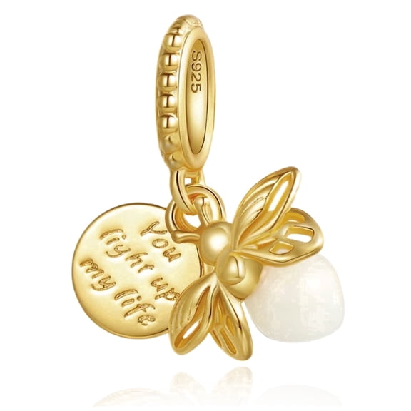 ROSIANNA 925 Sterling Silver Charm for Bracelets Gold Night-Glowing Firefly Pendant Charm Women Bracelet Charm