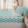thumbnail image 5 of Manfei Classic Checkered Zipper Full Size Comforter Sets with Fitted Sheet and 2 Pillowcases,Retro Stripes Zipper Bedding Set,Teal Green,Light Gray Reversible,4pcs, 5 of 8