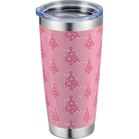 

20 oz Insulated Tumbler Pink Christmas Tumbler with Lid and Straw Holiday Pink Spruce Tree Snow Travel Coffee Mug Cup Birthday Christmas Gift for Women Her