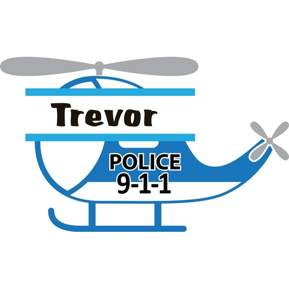 Personalized Name Vinyl Decal Sticker Custom Initial Wall Art Personalization Decor Boy Police Helicopter 911 Bedroom 12 Inches x 12 Inches