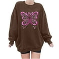 thumbnail image 3 of Fartey Oversized Crewneck Sweatshirt for Women Breast Cancer Awareness Long Sleeve Pullover Tops Cute Pink Ribbon Love Graphic Sweatshirts Coffee XL, 3 of 5