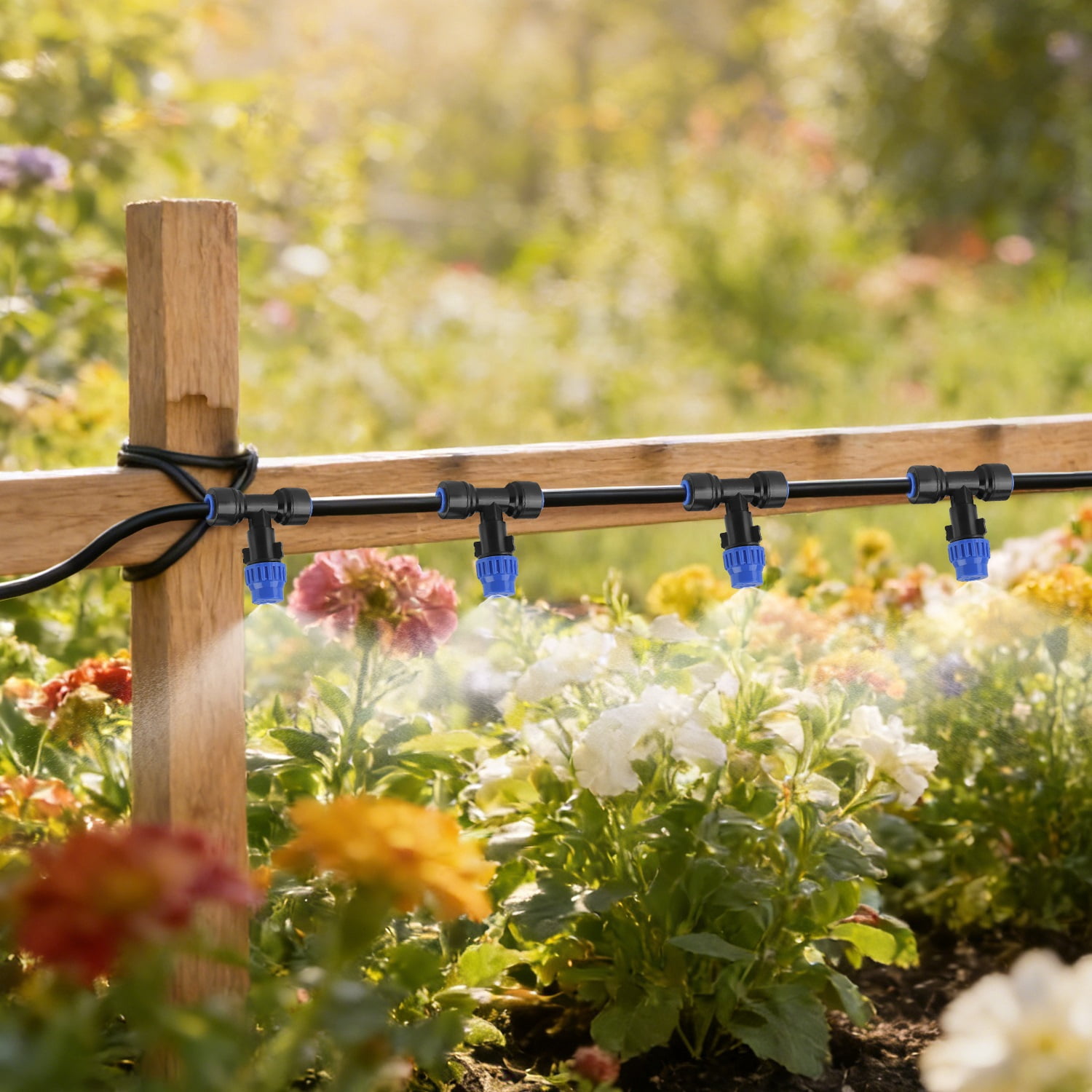 Teqhome 75FT Drip Irrigation System Automatic Drip Irrigation System Misting Irrigation System Adjustable Misting Nozzle Quick Connect for Lawn Patio Garden Flower Bed