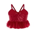 thumbnail image 4 of Miutii Kids Girls Jazz Dance Outfits Tulle Ruffle Camisole Top with Bell-Bottom Pants Sequins Ballroom Dancewear Red 8, 4 of 7