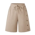 thumbnail image 4 of ClodeEU Women's Elastic Waist Knee Length Shorts with Button,Casual Bermuda Pants Khaki,Womens Plus L, 4 of 8