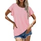 thumbnail image 3 of Camiseta informal holgada con cuello redondo y puntos de manga con volantes para mujer, Top de verano para uso diario, 3 of 6